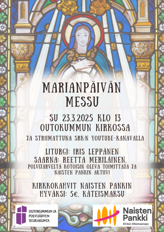 Marianpäivän messu livestriimattuna, mukana Naisten pankki Marianpäivän messu ja Naisten Pankin kahvit