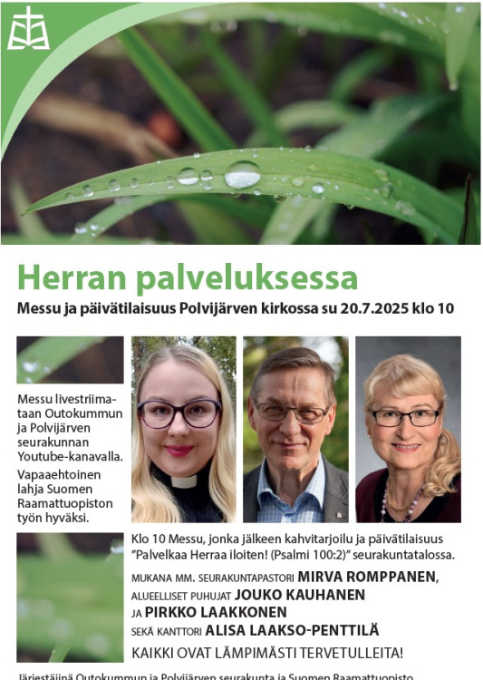 Messu ja Raamattuopiston kirkkopyhä livestriimattuna Tervetuloa