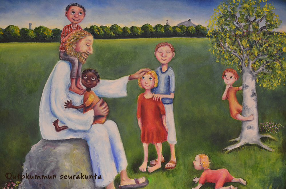 Kuva, missä Jeesus siunaa lapsia